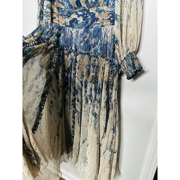 RENE RUIZ COLLECTION Blue Gold Swirled Floral Flowing Tiered Boho Maxi Dress 12 - Picture 12 of 16